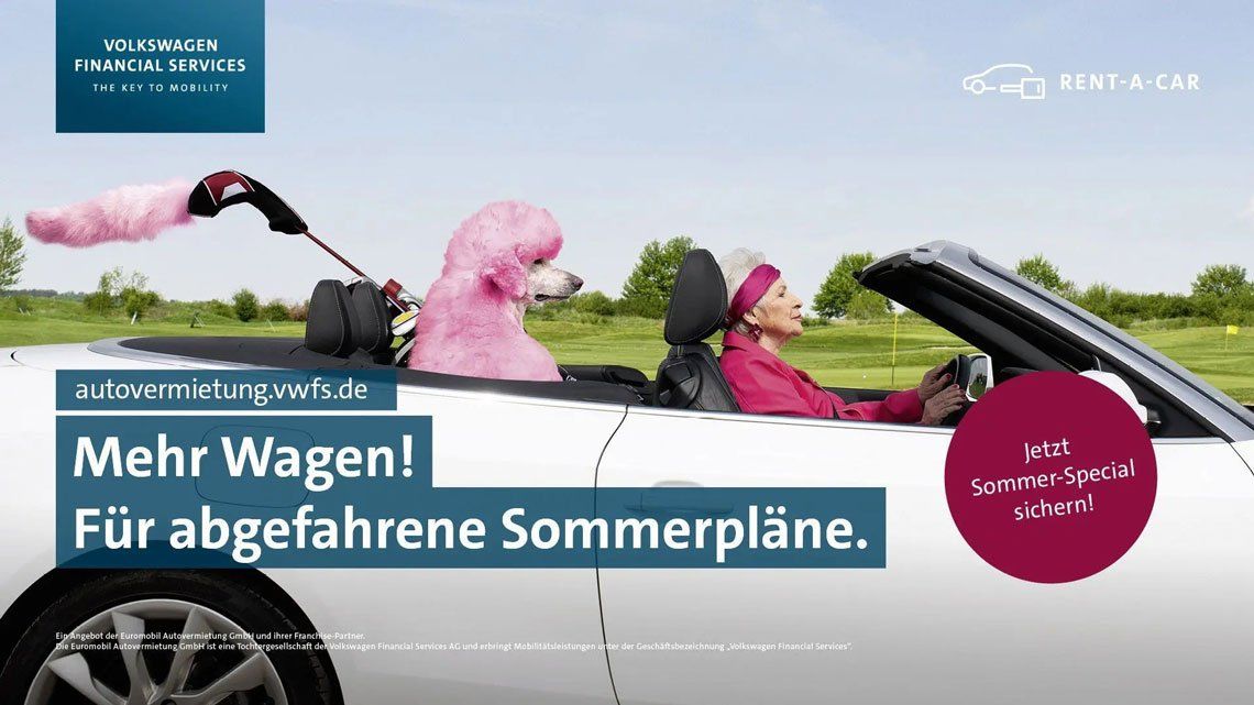 "Mehr Wagen" Kampagnenmotiv Pudel