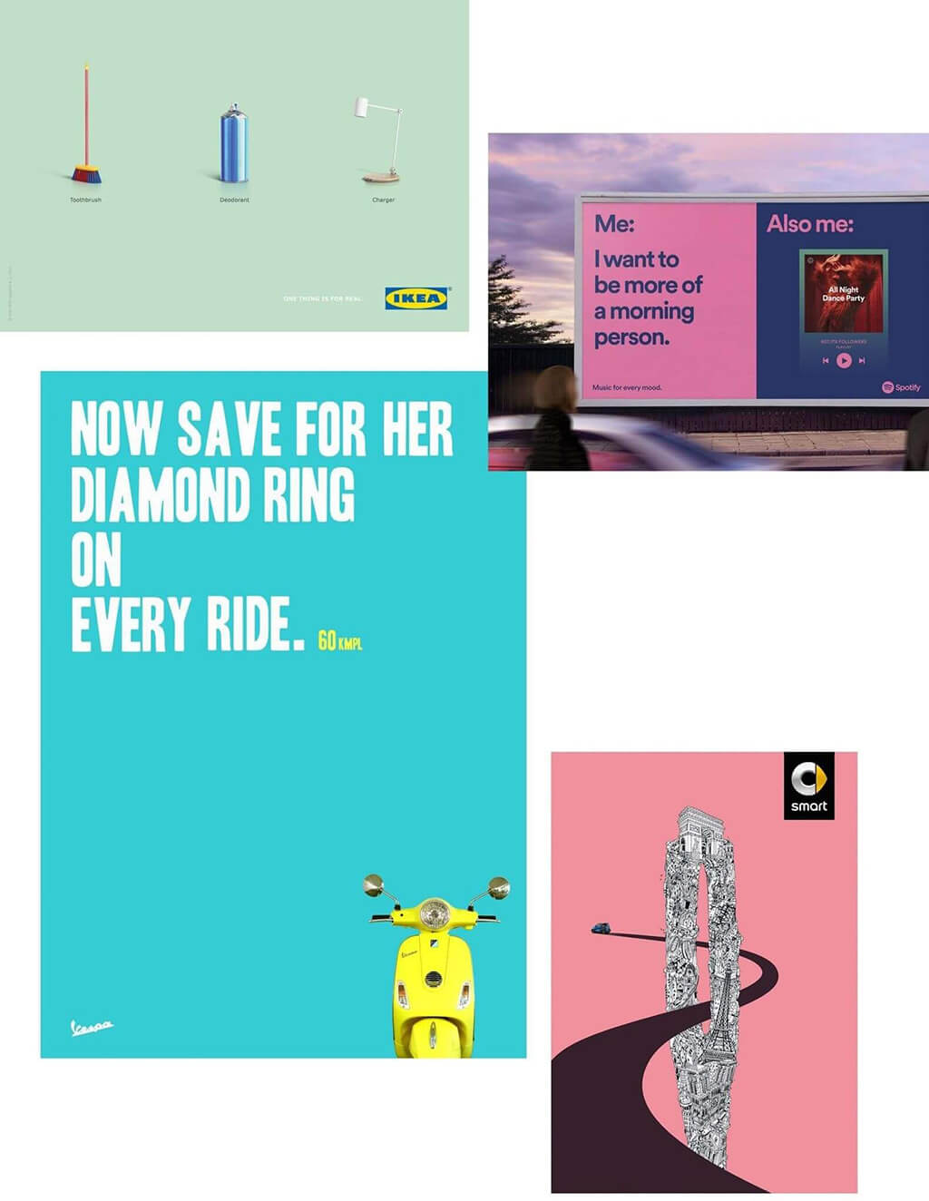 Abbildungen verschiedener Werbungen zur Veranschaulichung aktueller Design-Trends – Windrich & Sörgel
