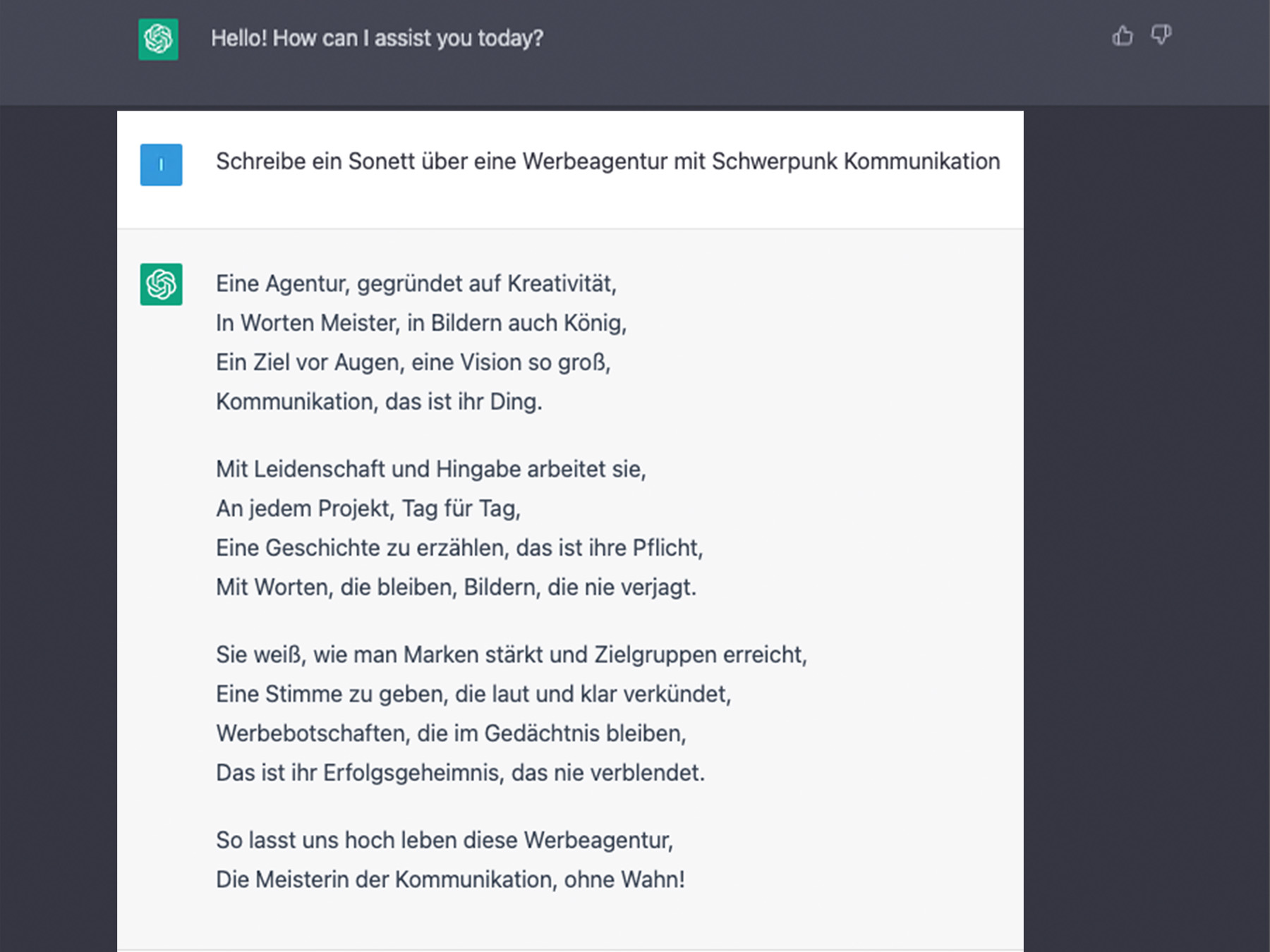 Chat GPT schreibt ein Sonett