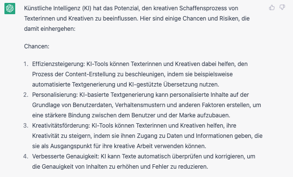 chatGPT_Chancen ChatGPT erläutert die Chancen der KI