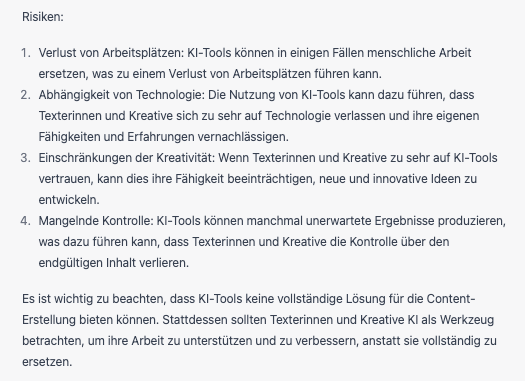ChatGPT erläutert die Risiken der KI