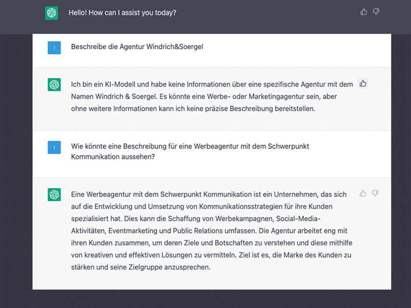 Chat GPT kennt W&S nicht