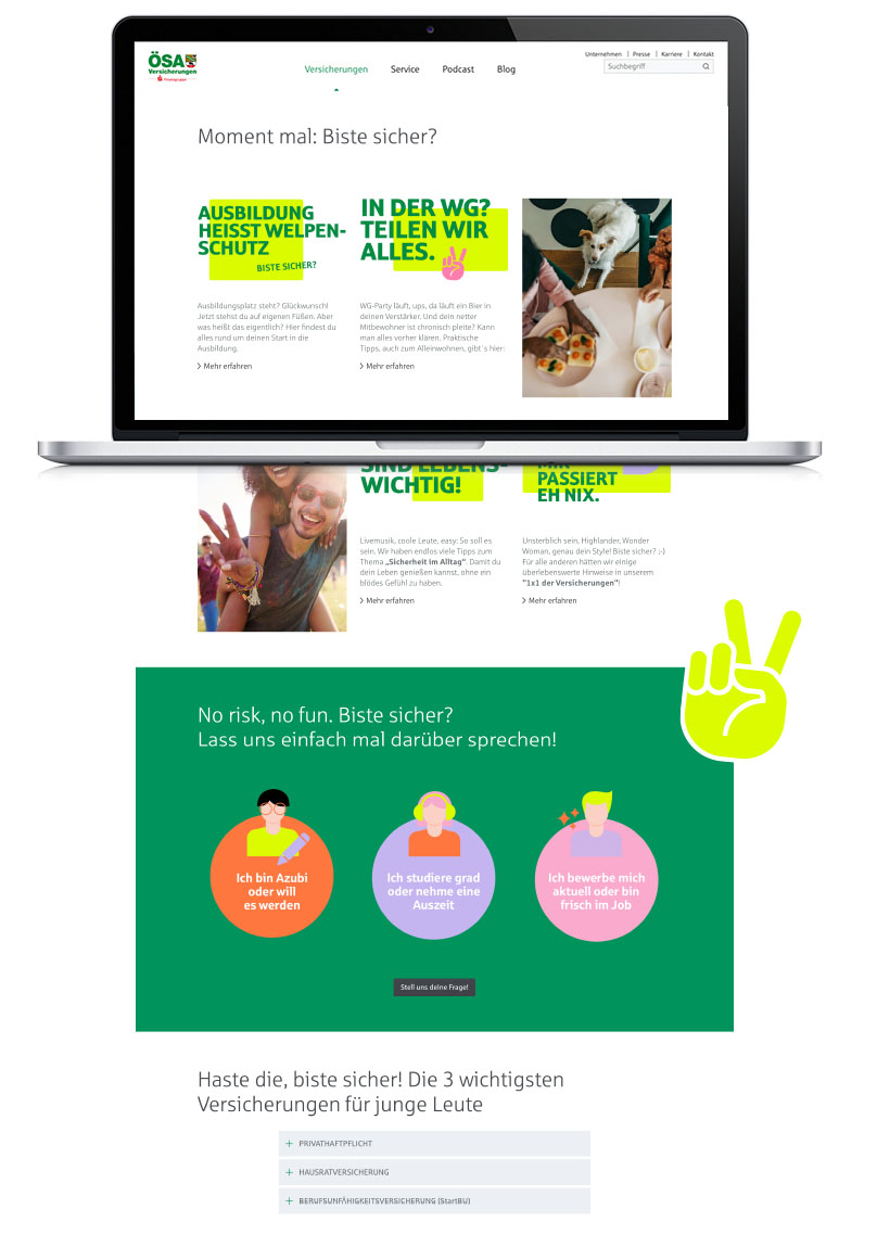 Mockup Websiteansicht für Junge Kunden - ÖSA Versicherungen Mockup Websiteansicht für Junge Kunden - ÖSA Versicherungen