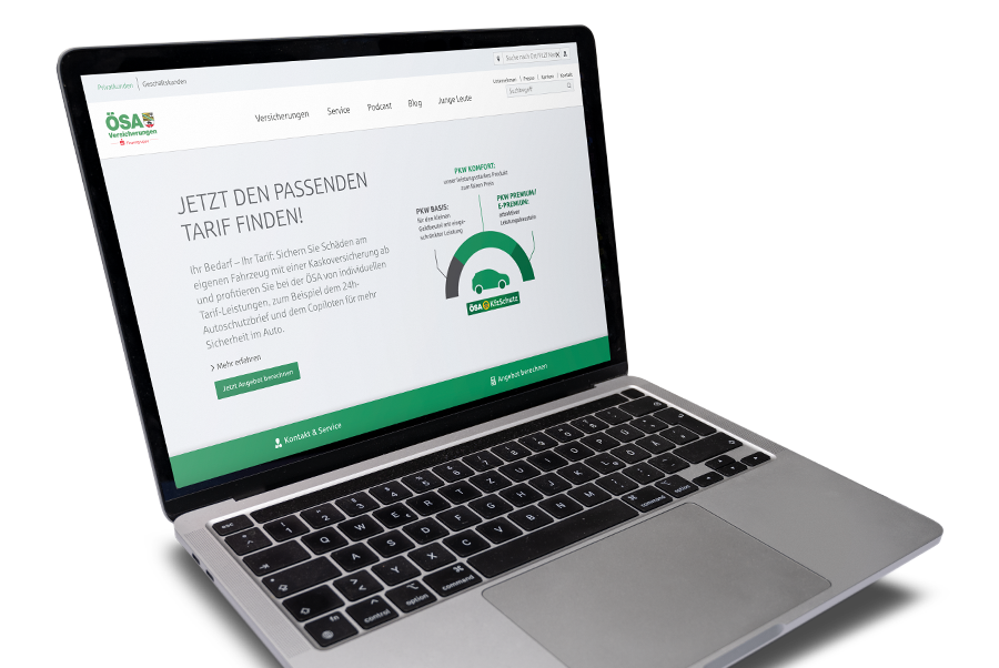 Umsetzung der Website für ÖSA Versicherungen Mockup ÖSA Versicherungen Website