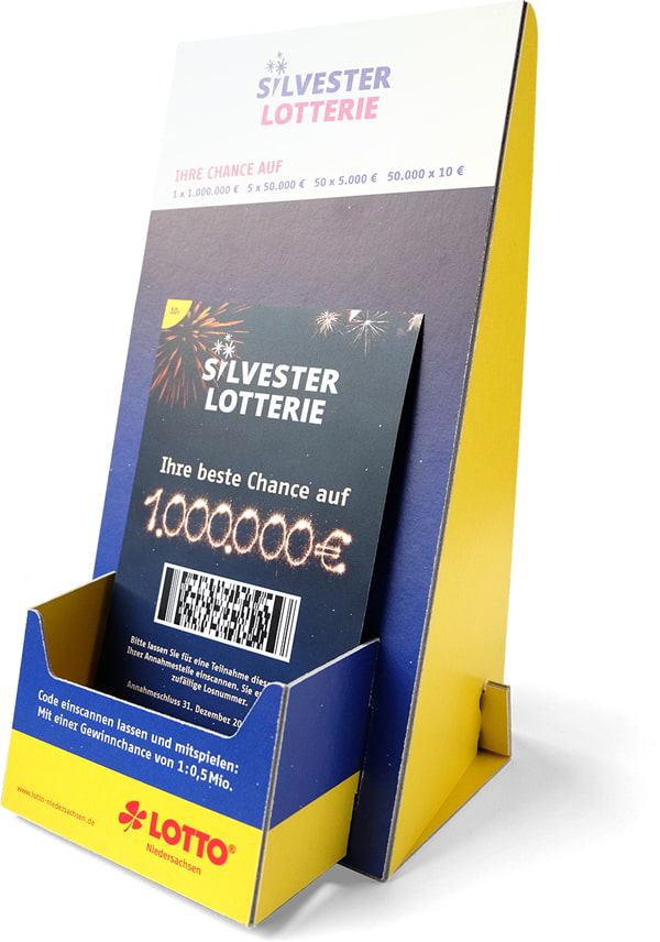 Aufsteller Silvesterlotterie "Ihre beste Chance auf 1.000.000 €"