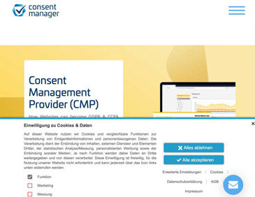 Screenshot von Cookie Consent Management Tool: Consentmanager
