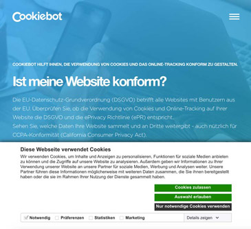 Screenshot von Cookie Consent Management Tool: Cookiebot