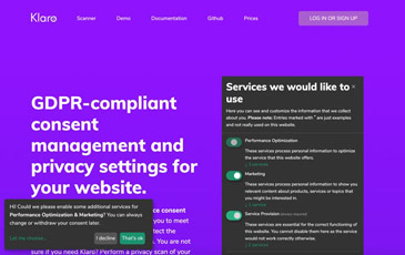 Screenshot von Cookie Consent Management Tool: Klaro